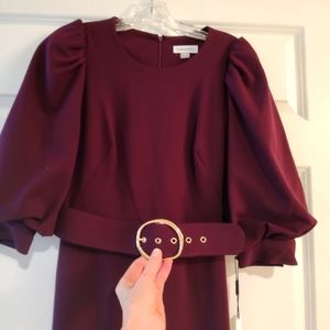 Burgundy belted Calvin Klein dress